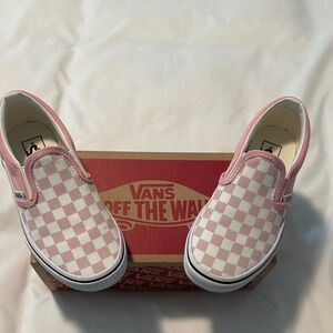Vans Pink and White Checkerboard Slip-On Sneakers
